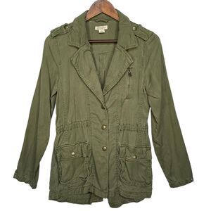 Lucky Brand Cargo Utility Blazer‎ Jacket Women Size S Green Pockets Long Sleeve
